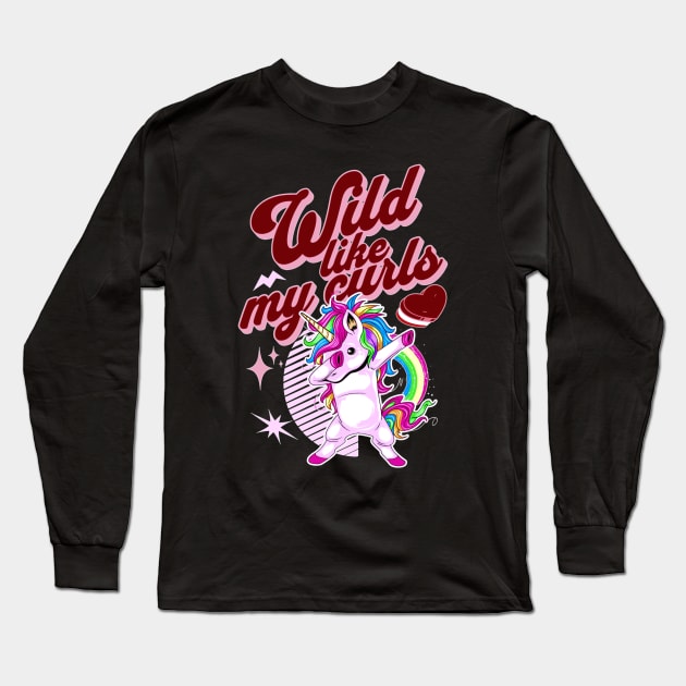 Wilds Like My Curls Toddler Cute Unicorn Curly Haired Retro Long Sleeve T-Shirt by alcoshirts